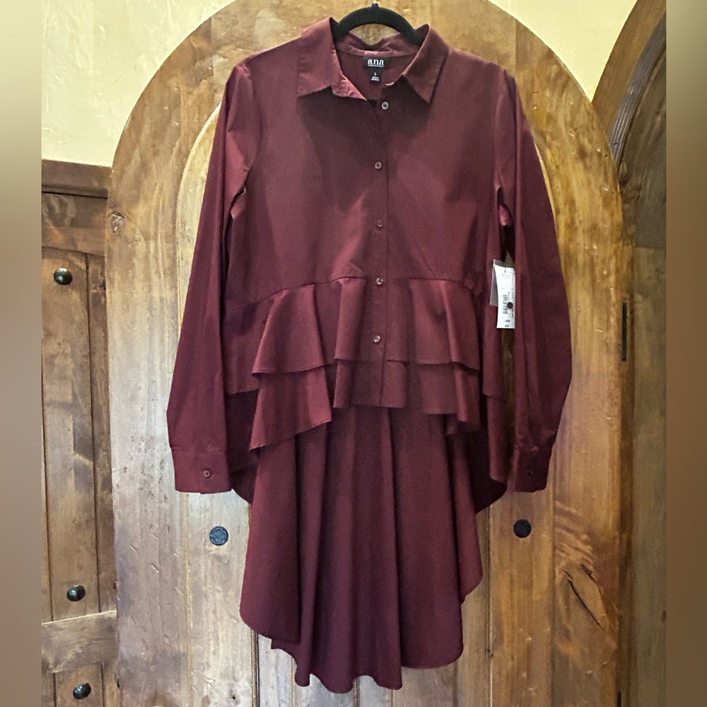 a.n.a Maroon High-Low Tuxedo Blouse. Size L